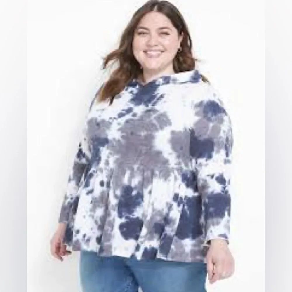 Lane Bryant Women’s Size 14/16 Waffle Knit Peplum Hoodie Black White Tie Dye NWT
